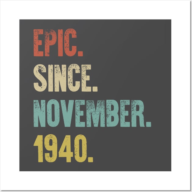 Retro Vintage 80th Birthday Epic Since November 1940 Wall Art by DutchTees